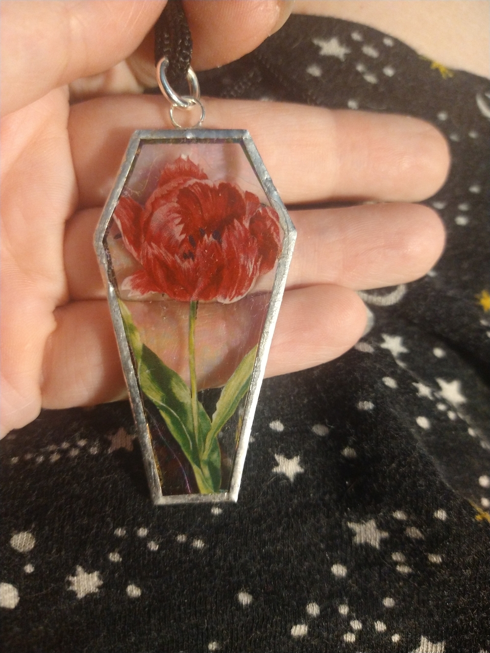 Red Floral Coffin Pendant- Gothic Gargoyle